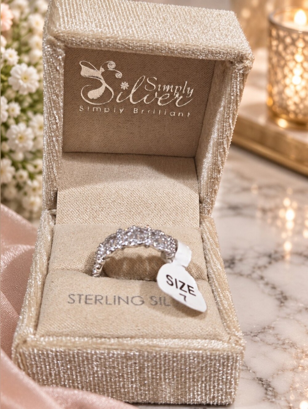 Sterling Silver Baguette Style Eternity Ring Size 7 Art Deco Sparkling